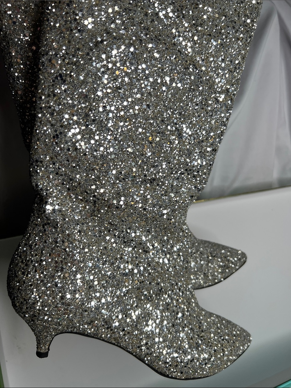 Kate Spade Olina Silver Glitter Tall Boots Kitten Heels In Box 8.5 - Picture 14 of 17